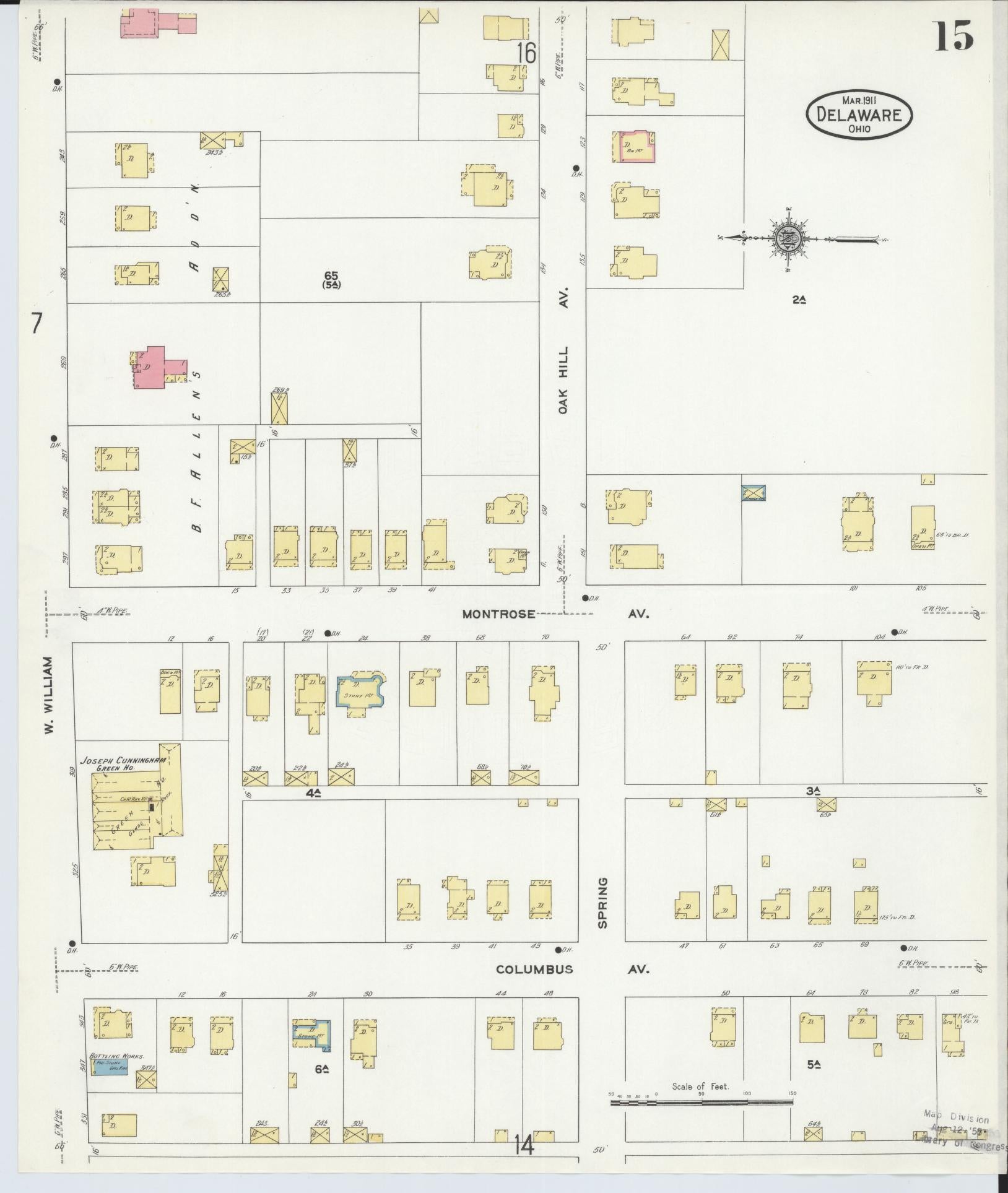 Sanborn Fire Insurance Map from Delaware, Delaware County, Ohio (1911), Sheet #0015 - Historic Sanborn Fire Insurance Map Print, vintage old map wall art, antique decor, genealogy gift, Sanborn Fire Insurance Map from Delaware Delaware map