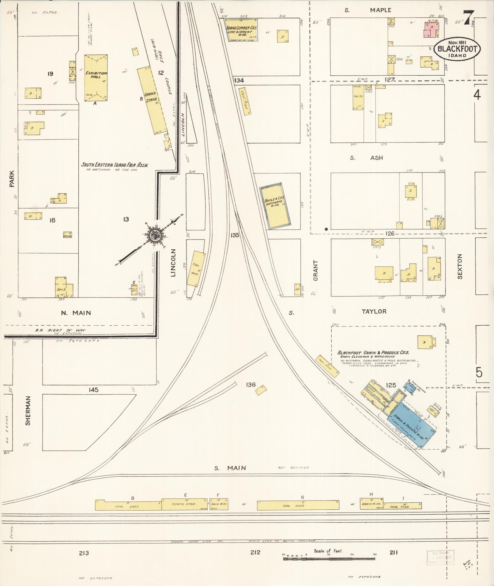 Sanborn Fire Insurance Map from Blackfoot, Bingham County, Idaho (1911), Sheet #0007 - Historic Sanborn Fire Insurance Map Print, vintage old map wall art, antique decor, genealogy gift, Idaho Idaho map