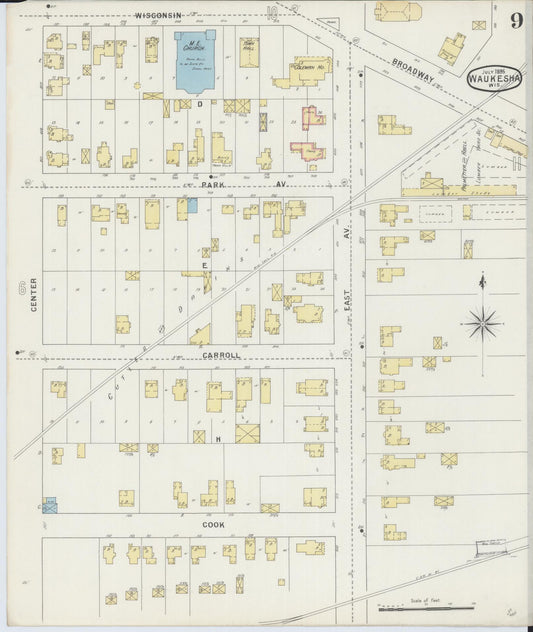 Sanborn Fire Insurance Map from Waukesha, Waukesha County, Wisconsin (1895), Sheet #0009 - Historic Sanborn Fire Insurance Map Print, vintage old map wall art, antique decor, genealogy gift, Wisconsin Wisconsin map