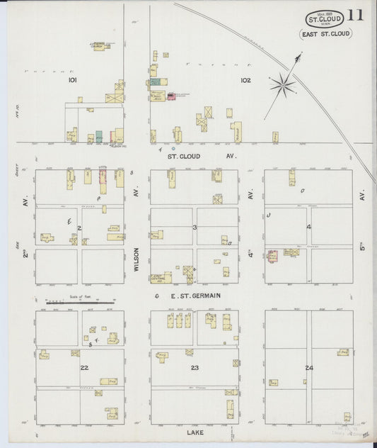 Sanborn Fire Insurance Map from Saint Cloud, Stearns, Benton, and Sherburne Counties, Minnesota (1889), Sheet #0011 - Historic Sanborn Fire Insurance Map Print, vintage old map wall art, antique decor, genealogy gift, Minnesota Minnesota map