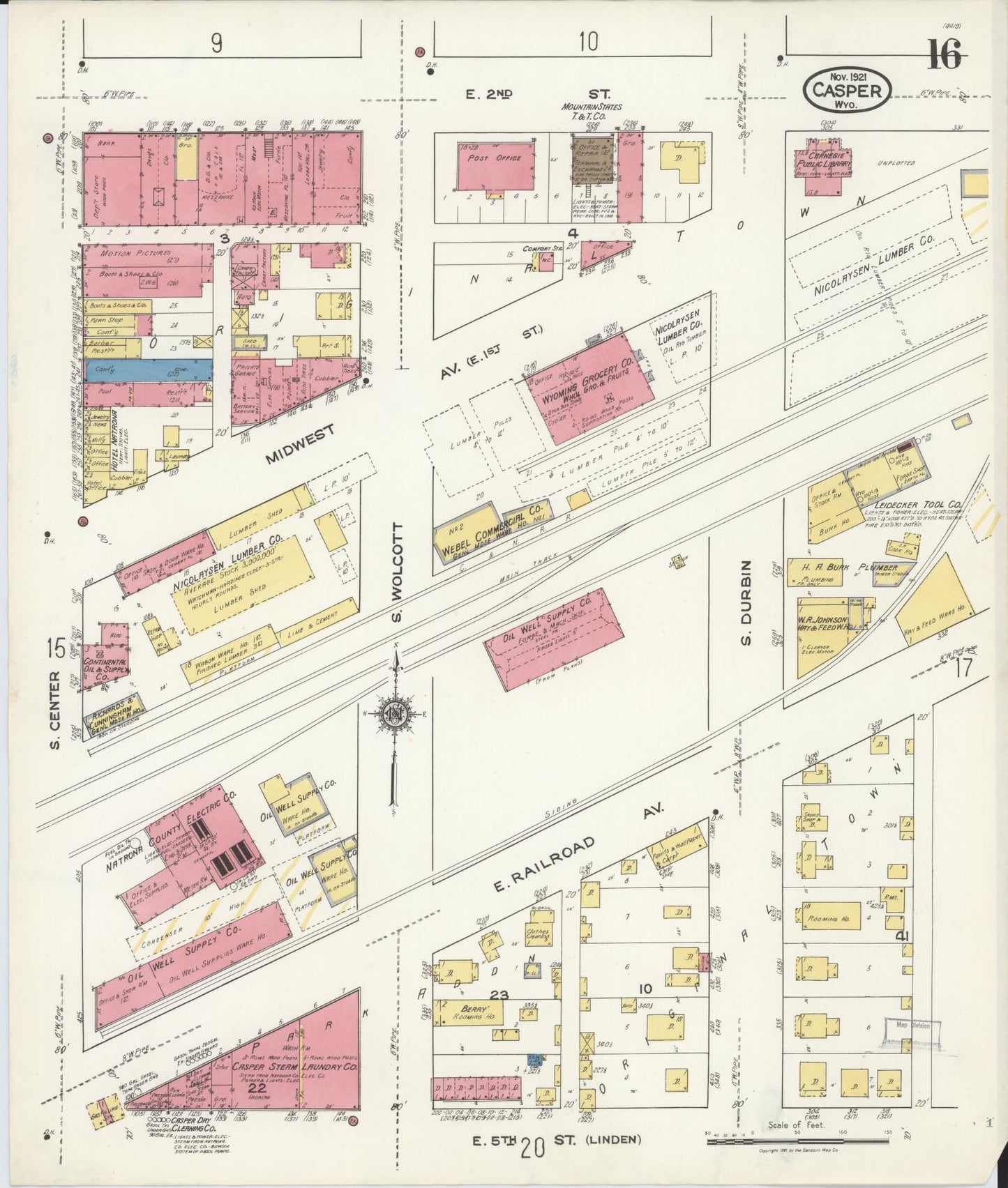 Sanborn Fire Insurance Map from Casper, Natrona County, Wyoming (1921), Sheet #0017 - Complete Map Set gallery image, historic Sanborn map, vintage wall art, Wyoming Wyoming