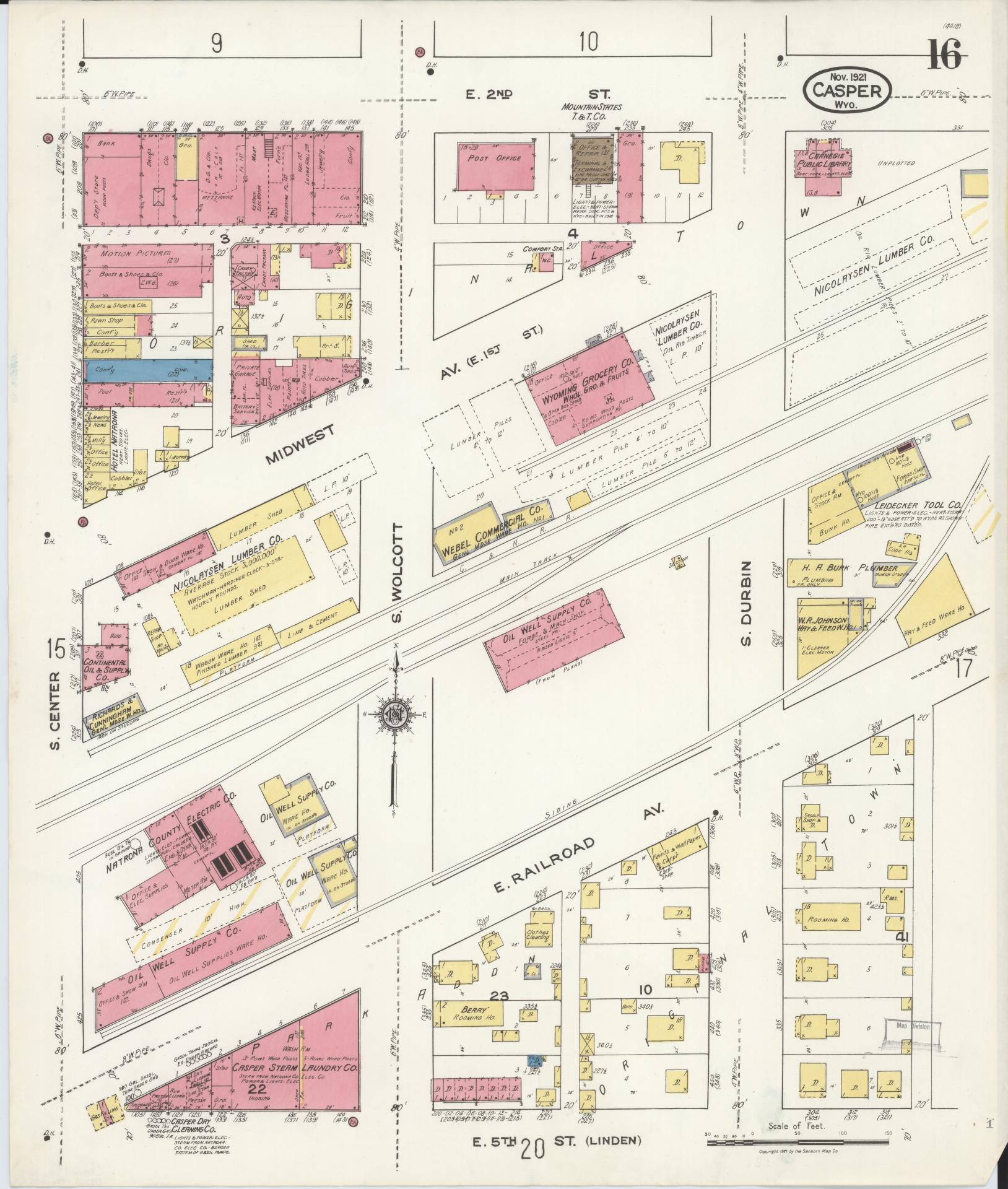 Sanborn Fire Insurance Map from Casper, Natrona County, Wyoming (1921), Sheet #0017 - Complete Map Set gallery image, historic Sanborn map, vintage wall art, Wyoming Wyoming