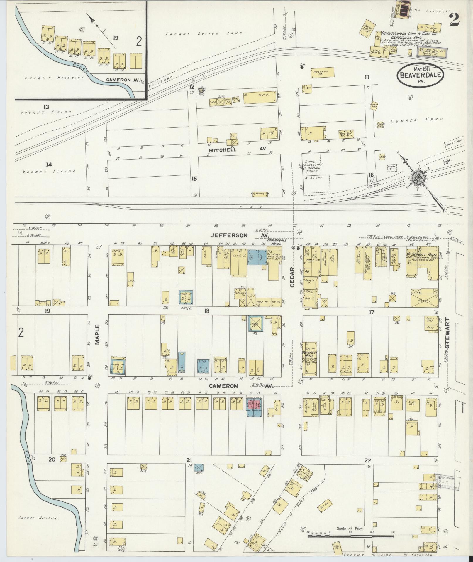 Sanborn Fire Insurance Map from Beaverdale, Cambria County, Pennsylvania (1911), Sheet #0002 - Historic Sanborn Fire Insurance Map Print, vintage old map wall art, antique decor, genealogy gift, Pennsylvania Pennsylvania map