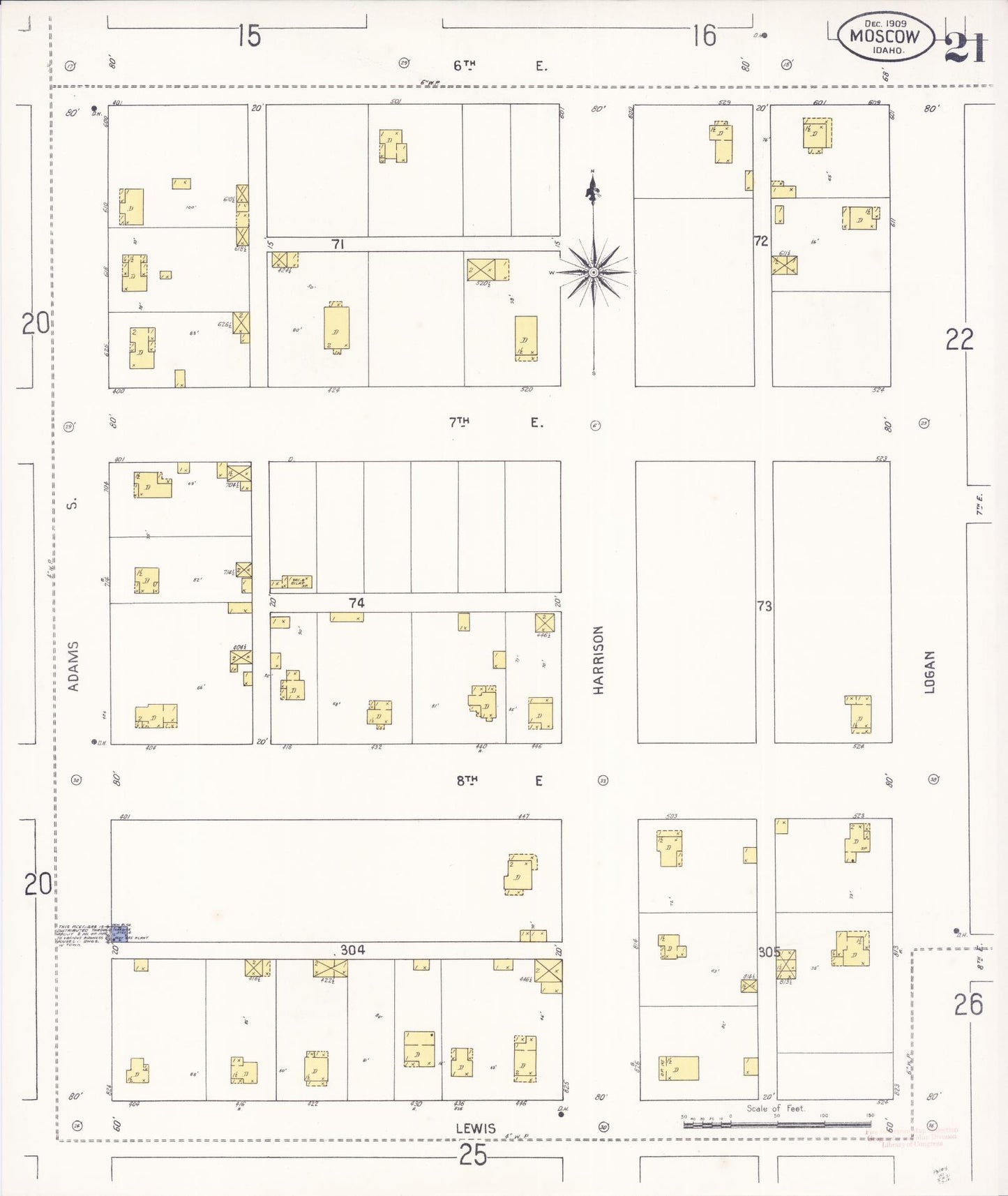 Sanborn Fire Insurance Map from Moscow, Latah County, Idaho (1909), Sheet #0021 - Complete Map Set gallery image, historic Sanborn map, vintage wall art, Idaho Idaho