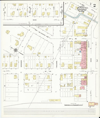 Sanborn Fire Insurance Map from Mulvane, Sumner and Sedgwick Counties, Kansas (1911), Sheet #0002 - Complete Map Set gallery image, historic Sanborn map, vintage wall art, Kansas Kansas