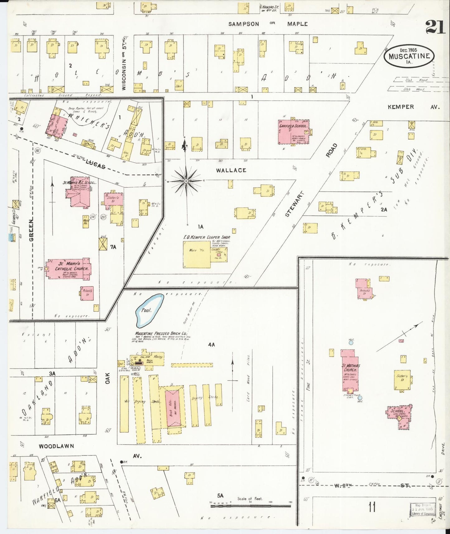 Sanborn Fire Insurance Map from Muscatine, Muscatine County, Iowa (1905), Sheet #0021 - Historic Sanborn Fire Insurance Map Print