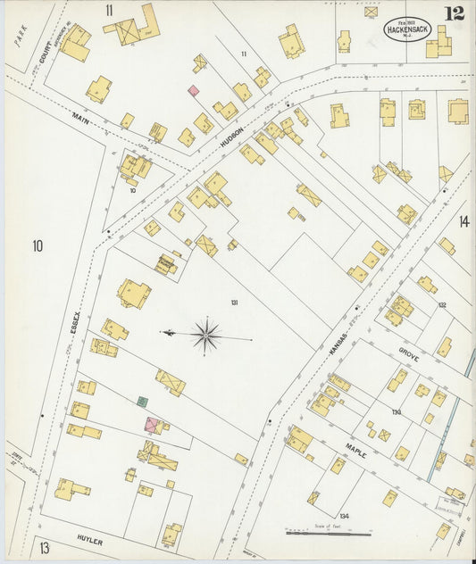 Sanborn Fire Insurance Map from Hackensack, Bergen County, New Jersey (1902), Sheet #0012 - Historic Sanborn Fire Insurance Map Print, vintage old map wall art, antique decor, genealogy gift, New Jersey New Jersey map
