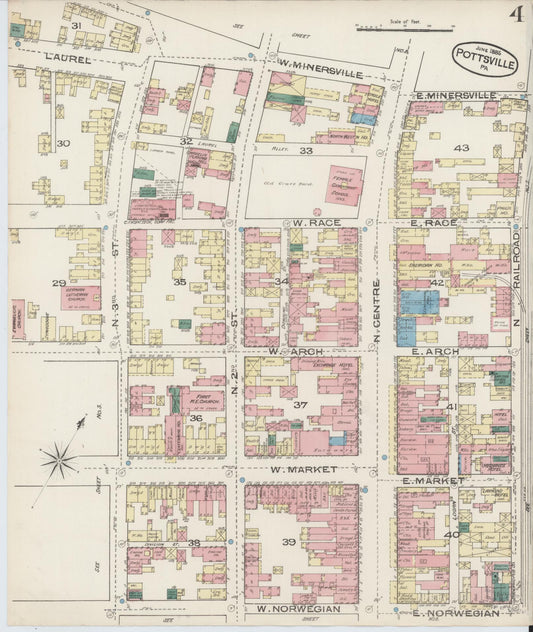 Sanborn Fire Insurance Map from Pottsville, Schuylkill County, Pennsylvania (1885), Sheet #0004 - Historic Sanborn Fire Insurance Map Print, vintage old map wall art, antique decor, genealogy gift, Pennsylvania Pennsylvania map