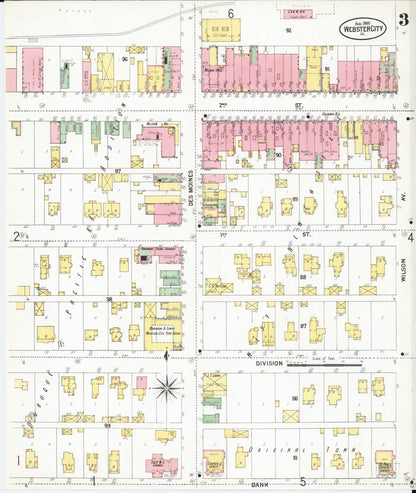 Sanborn Fire Insurance Map from Webster City, Hamilton County, Iowa (1900), Sheet #0003 - Historic Sanborn Fire Insurance Map Print, vintage old map wall art