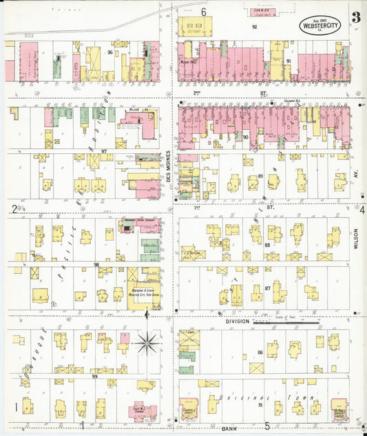 Sanborn Fire Insurance Map from Webster City, Hamilton County, Iowa (1900), Sheet #0003 - Historic Sanborn Fire Insurance Map Print, vintage old map wall art