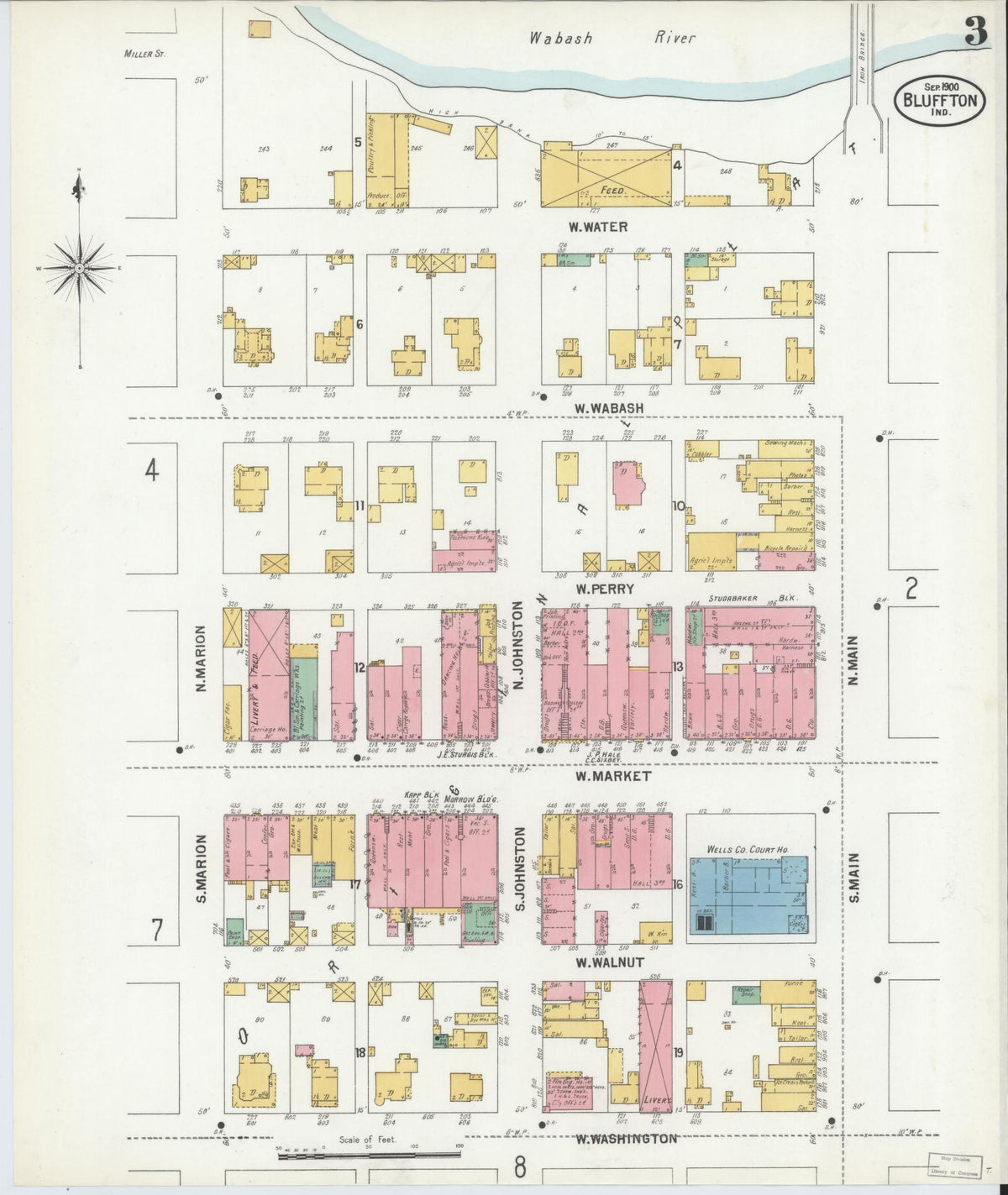 Sanborn Fire Insurance Map from Bluffton, Wells County, Indiana (1900), Sheet #0003 - Historic Sanborn Fire Insurance Map Print, vintage old map wall art, antique decor, genealogy gift, Indiana Indiana map