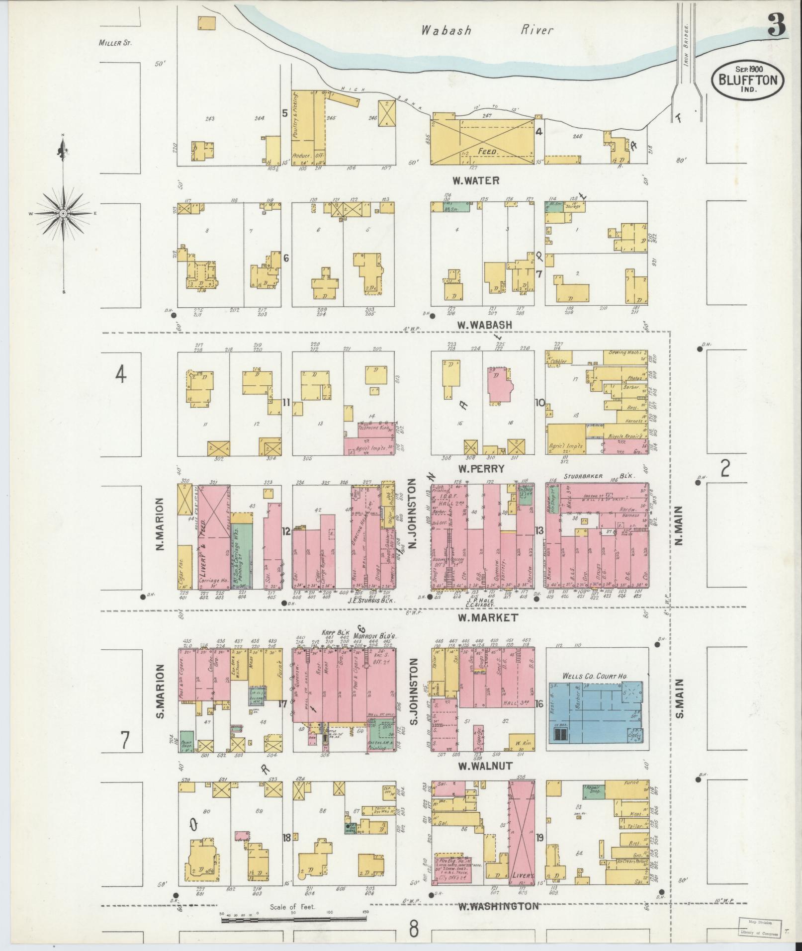 Sanborn Fire Insurance Map from Bluffton, Wells County, Indiana (1900), Sheet #0003 - Historic Sanborn Fire Insurance Map Print, vintage old map wall art, antique decor, genealogy gift, Indiana Indiana map