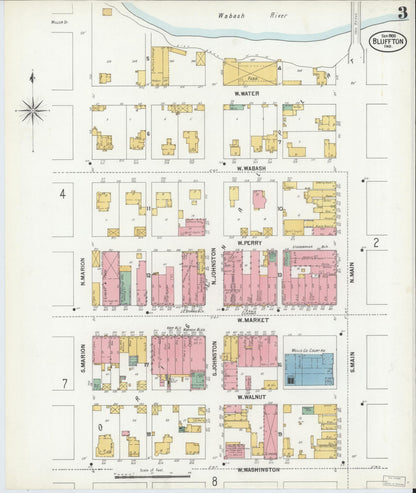 Sanborn Fire Insurance Map from Bluffton, Wells County, Indiana (1900), Sheet #0003 - Historic Sanborn Fire Insurance Map Print, vintage old map wall art, antique decor, genealogy gift, Indiana Indiana map