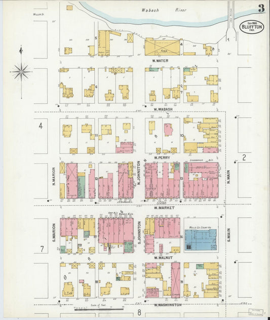 Sanborn Fire Insurance Map from Bluffton, Wells County, Indiana (1900), Sheet #0003 - Historic Sanborn Fire Insurance Map Print, vintage old map wall art, antique decor, genealogy gift, Indiana Indiana map
