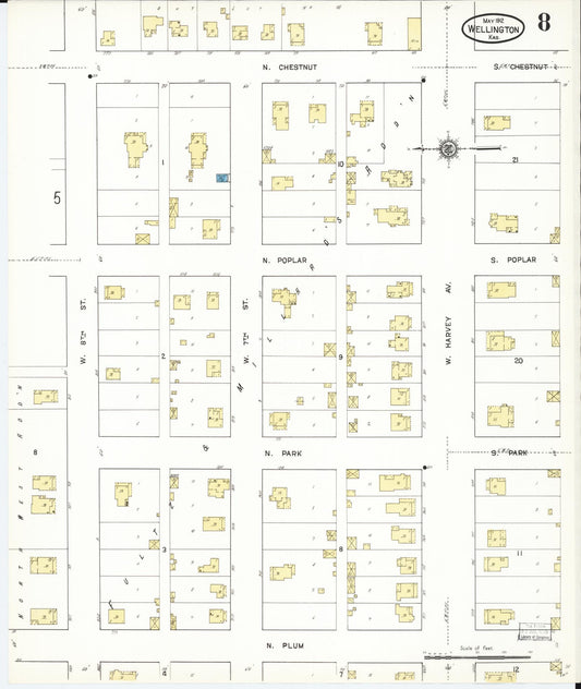 Sanborn Fire Insurance Map from Wellington, Sumner County, Kansas (1912), Sheet #0008 - Historic Sanborn Fire Insurance Map Print, vintage old map wall art, antique decor, genealogy gift, Kansas Kansas map