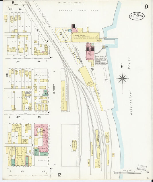 Sanborn Fire Insurance Map from Clinton, Clinton County, Iowa (1897), Sheet #0009 - Historic Sanborn Fire Insurance Map Print, vintage old map wall art