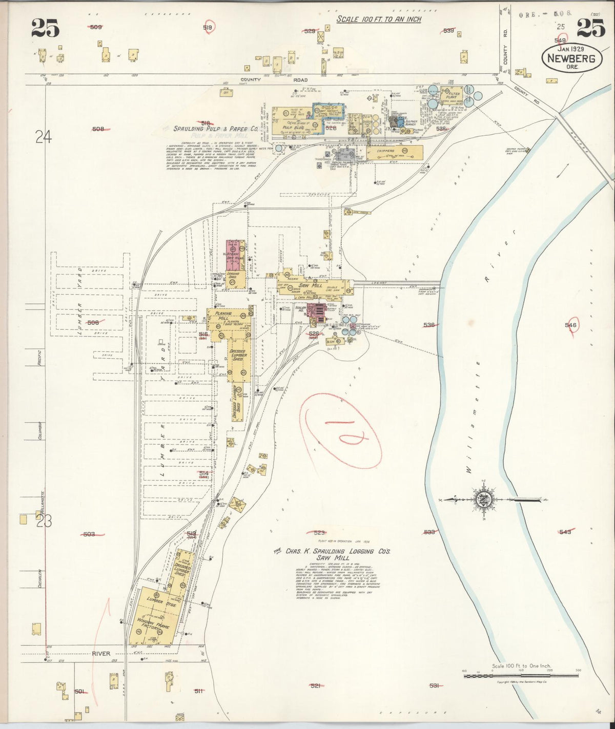 Sanborn Fire Insurance Map from Newberg, Yamhill County, Oregon (1934), Sheet #0025 - Historic Sanborn Fire Insurance Map Print, vintage old map wall art, antique decor, genealogy gift, Oregon Oregon map
