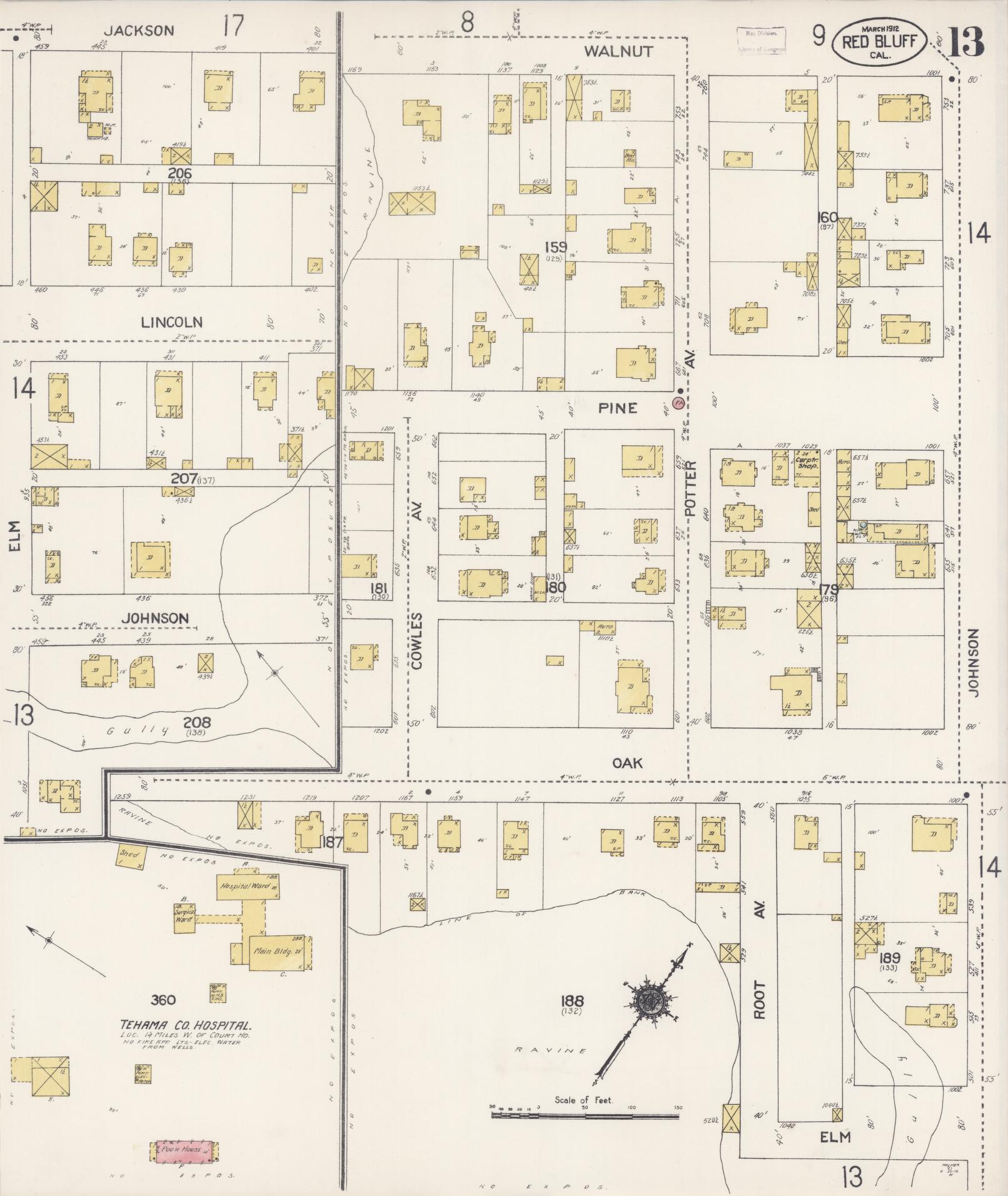 Sanborn Fire Insurance Map from Red Bluff, Tehama County, California (1912), Sheet #0013 - Complete Map Set gallery image, historic Sanborn map, vintage wall art, California California