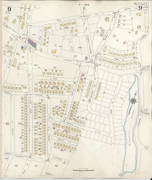 Sanborn Fire Insurance Map from Merrick, Nassau County, New York (1947), Sheet #0009 - Historic Sanborn Fire Insurance Map Print, vintage old map wall art, antique decor, genealogy gift, New York New York map