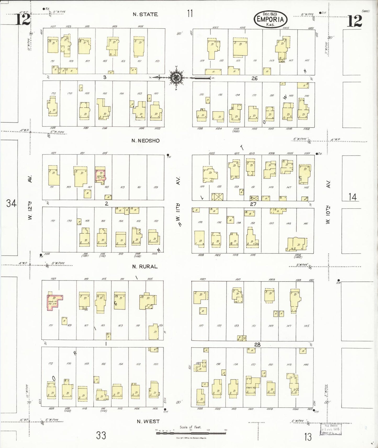 Sanborn Fire Insurance Map from Emporia, Lyon County, Kansas (1923), Sheet #0012 - Historic Sanborn Fire Insurance Map Print, vintage old map wall art, antique decor, genealogy gift, Kansas Kansas map