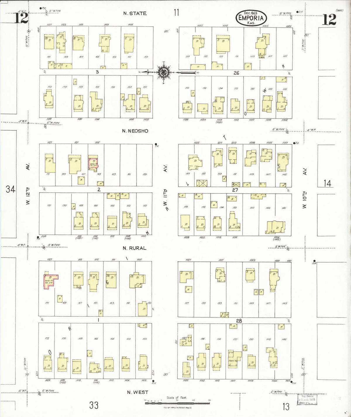 Sanborn Fire Insurance Map from Emporia, Lyon County, Kansas (1923), Sheet #0012 - Historic Sanborn Fire Insurance Map Print, vintage old map wall art, antique decor, genealogy gift, Kansas Kansas map
