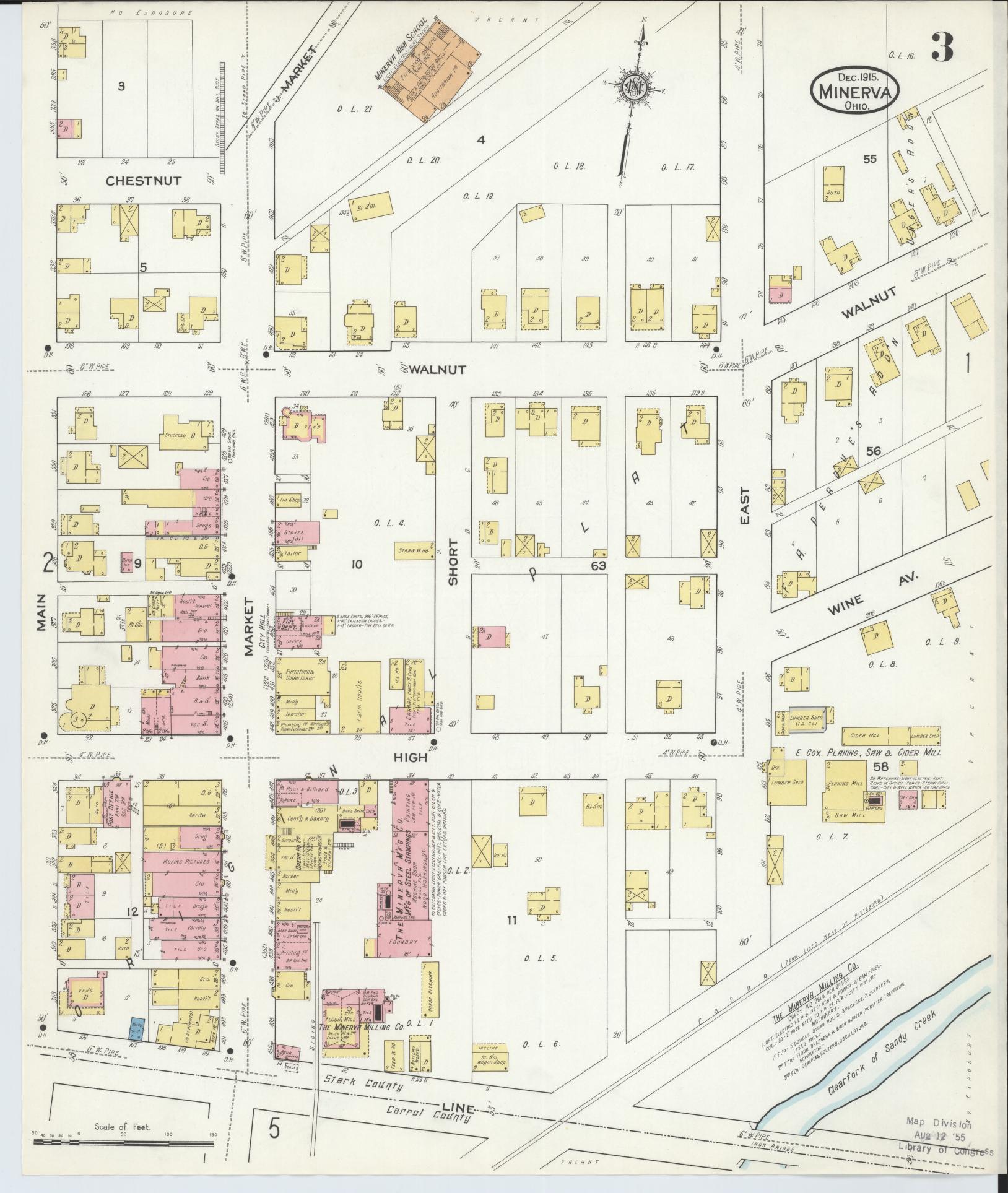 Sanborn Fire Insurance Map from Minerva, Stark And Carroll Counties, Ohio (1915), Sheet #0003 - Complete Map Set gallery image, historic Sanborn map, vintage wall art, Ohio Ohio