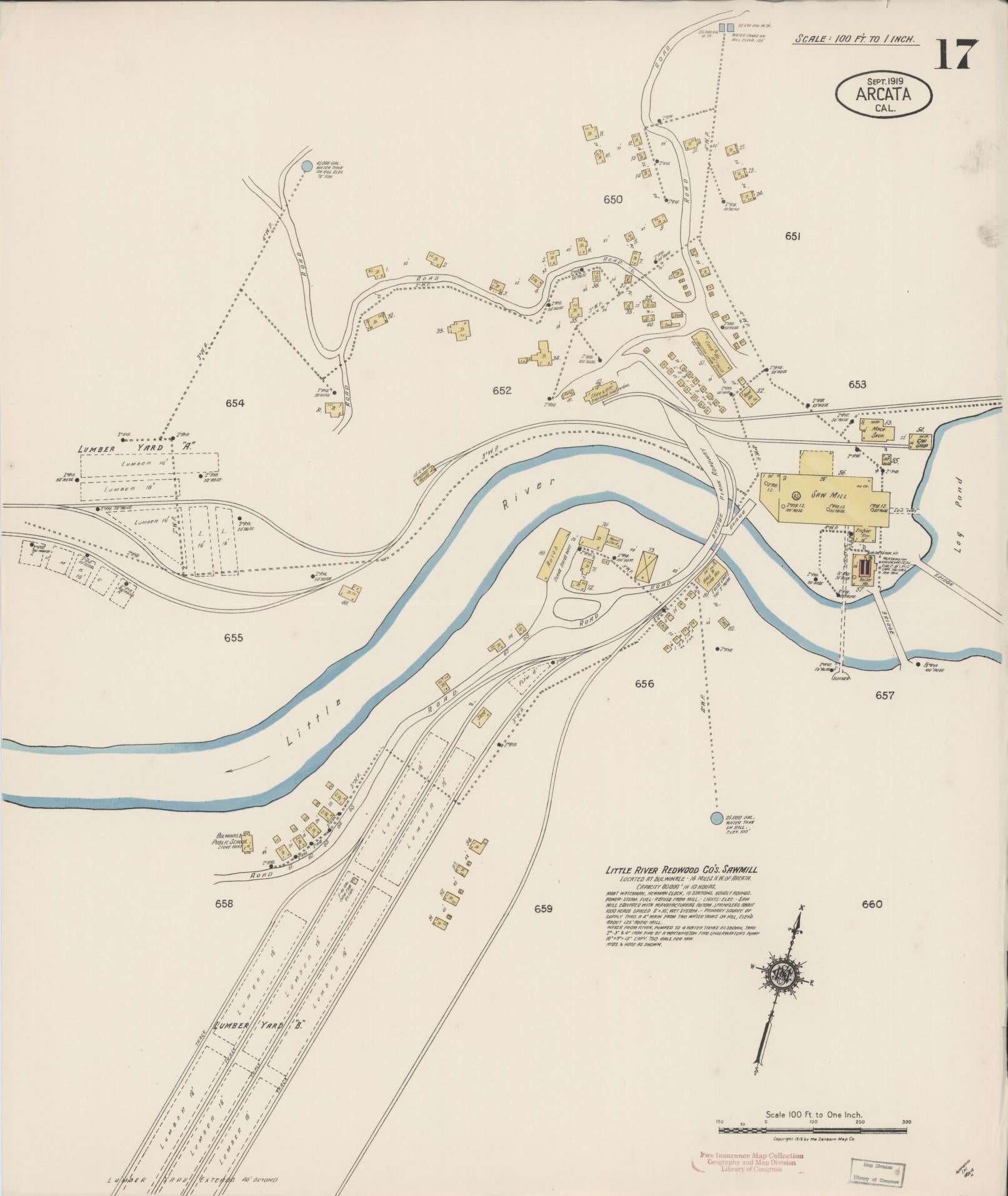 Sanborn Fire Insurance Map from Arcata, Humboldt County, California (1919), Sheet #0017 - Historic Sanborn Fire Insurance Map Print, vintage old map wall art, antique decor, genealogy gift, California California map