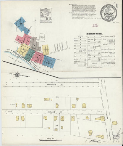Sanborn Fire Insurance Map from Ludlow, Hampden County, Massachusetts (1911), Sheet #0001 - Complete Map Set gallery image, historic Sanborn map, vintage wall art, Massachusetts Massachusetts