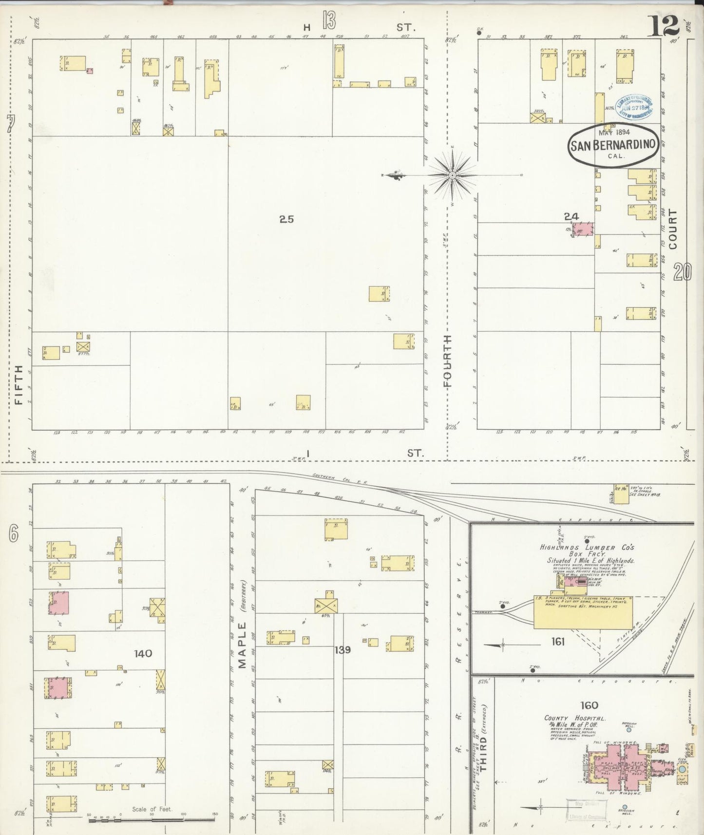 Sanborn Fire Insurance Map from San Bernardino, San Bernardino County, California (1894), Sheet #0012 - Complete Map Set gallery image, historic Sanborn map, vintage wall art, California California