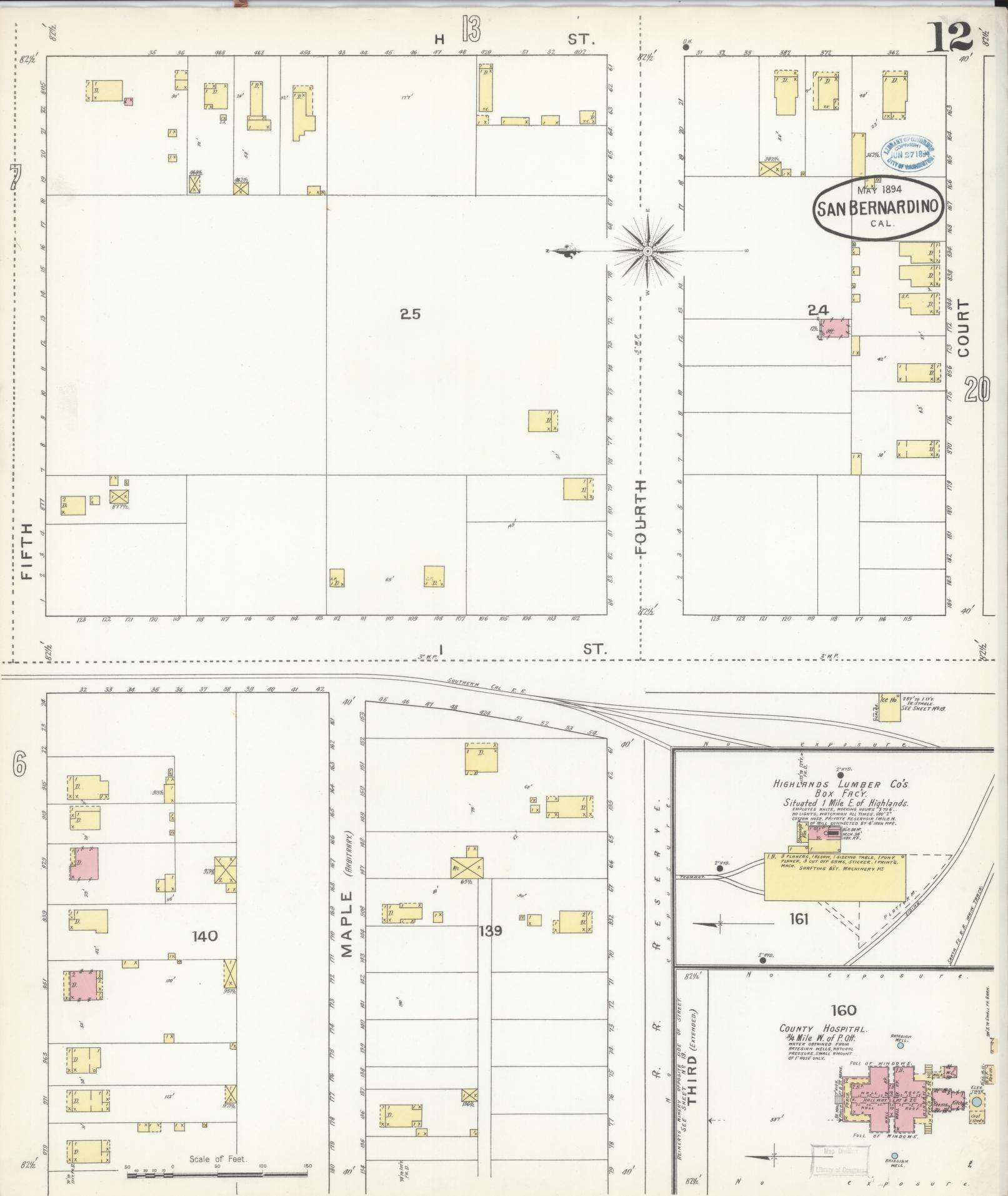 Sanborn Fire Insurance Map from San Bernardino, San Bernardino County, California (1894), Sheet #0012 - Complete Map Set gallery image, historic Sanborn map, vintage wall art, California California