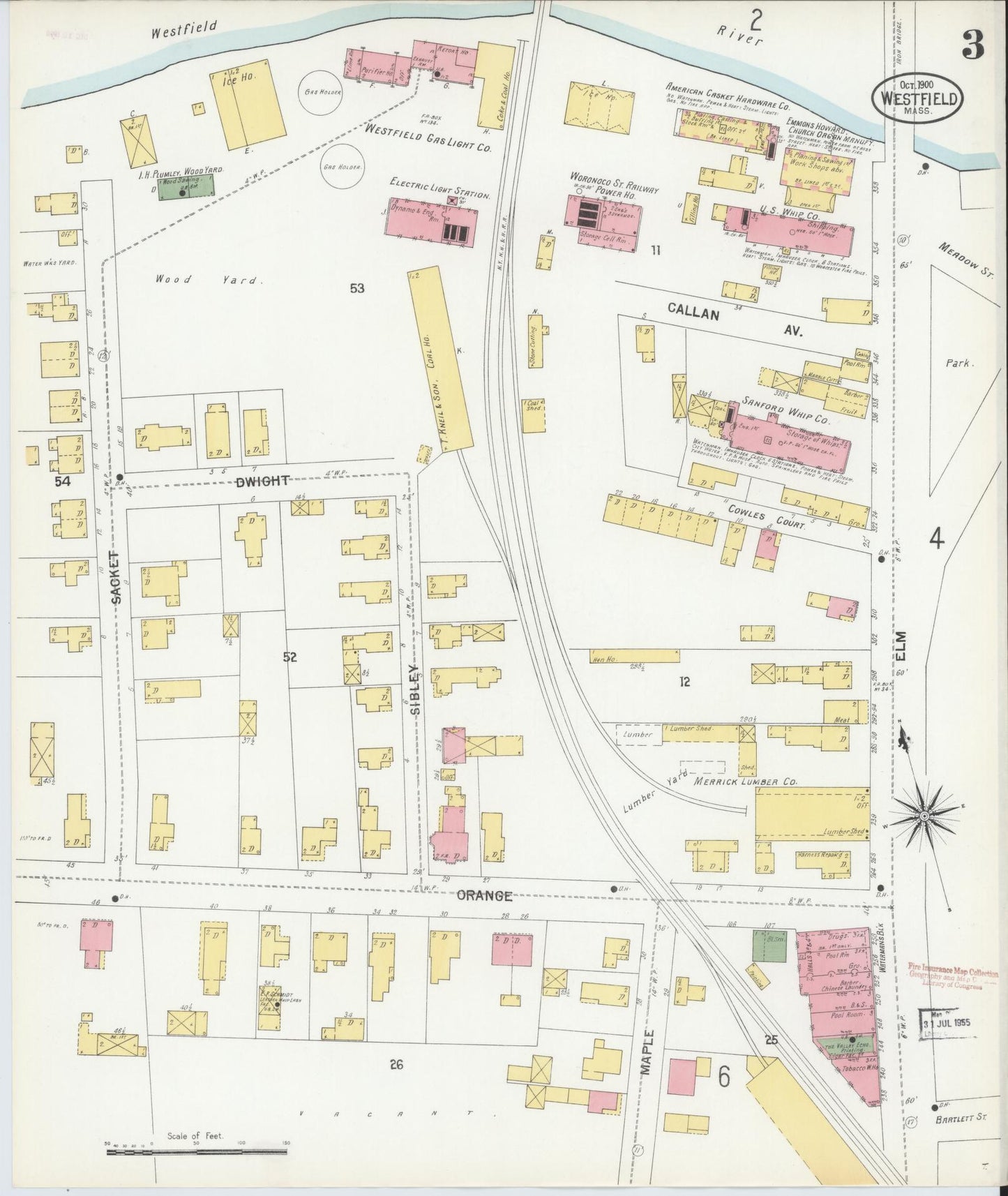 Sanborn Fire Insurance Map from Westfield, Hampden County, Massachusetts (1900), Sheet #0003 - Historic Sanborn Fire Insurance Map Print, vintage old map wall art, antique decor, genealogy gift, Massachusetts Massachusetts map