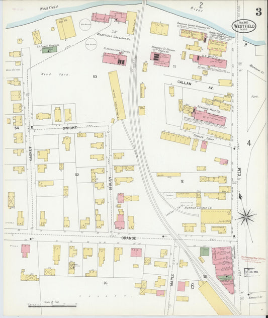 Sanborn Fire Insurance Map from Westfield, Hampden County, Massachusetts (1900), Sheet #0003 - Historic Sanborn Fire Insurance Map Print, vintage old map wall art, antique decor, genealogy gift, Massachusetts Massachusetts map