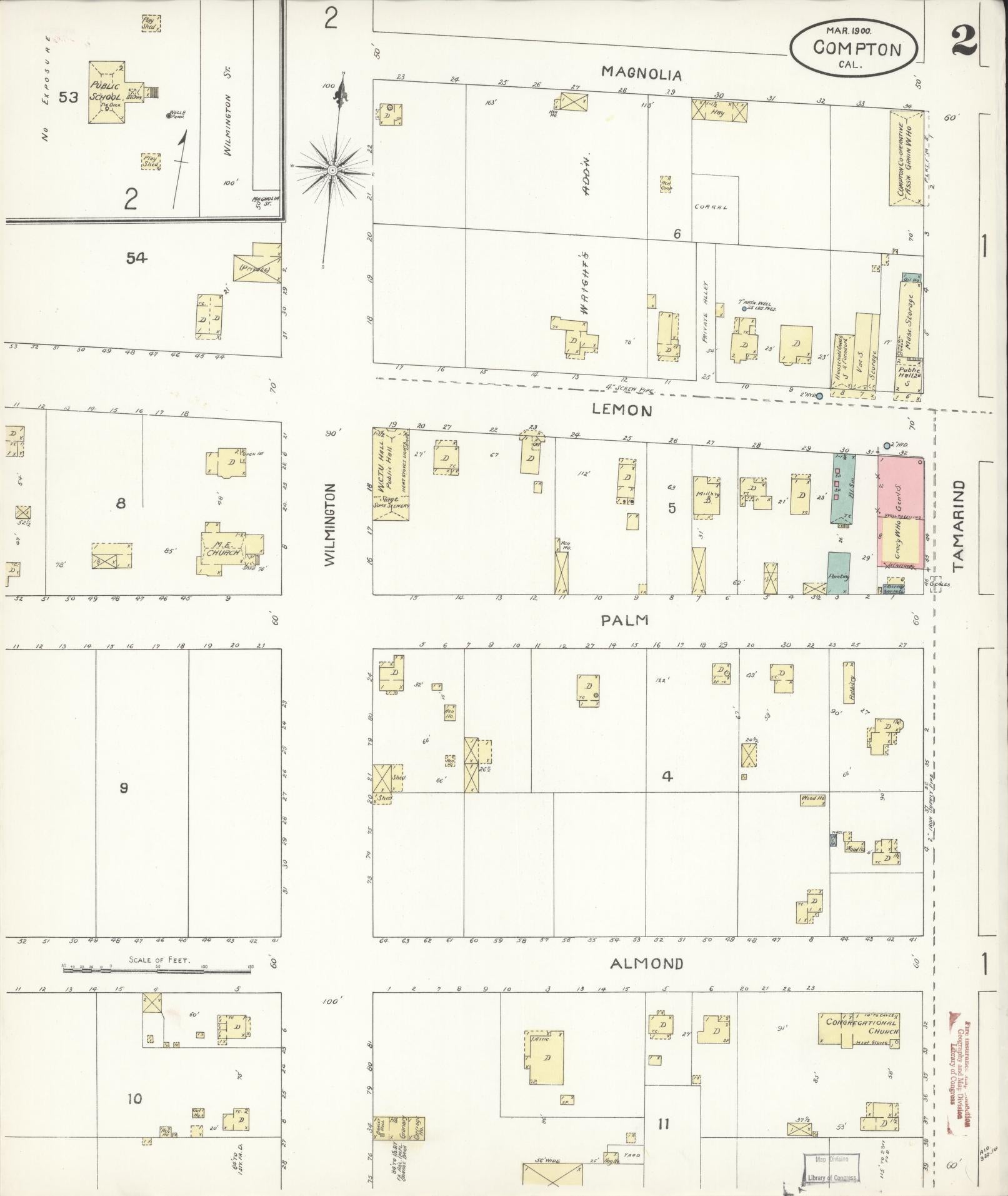 Sanborn Fire Insurance Map from Compton, Los Angeles County, California (1900), Sheet #0002 - Historic Sanborn Fire Insurance Map Print, vintage old map wall art, antique decor, genealogy gift, California California map