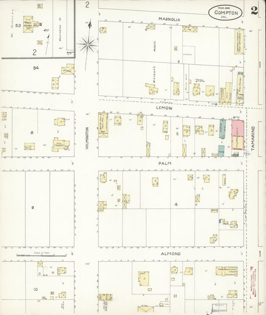 Sanborn Fire Insurance Map from Compton, Los Angeles County, California (1900), Sheet #0002 - Historic Sanborn Fire Insurance Map Print, vintage old map wall art, antique decor, genealogy gift, California California map