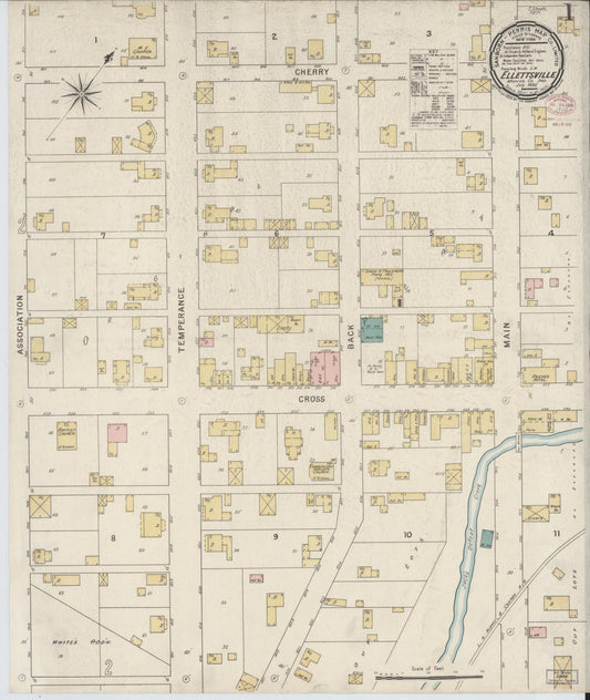 Sanborn Fire Insurance Map from Ellettsville, Monroe County, Indiana (1895), Sheet #0001 - Historic Sanborn Fire Insurance Map Print, vintage old map wall art, antique decor, genealogy gift, Indiana Indiana map
