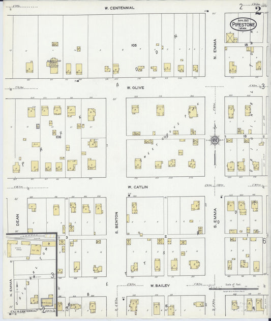 Sanborn Fire Insurance Map from Pipestone, Pipestone County, Minnesota (1921), Sheet #0002 - Historic Sanborn Fire Insurance Map Print, vintage old map wall art, antique decor, genealogy gift, Minnesota Minnesota map