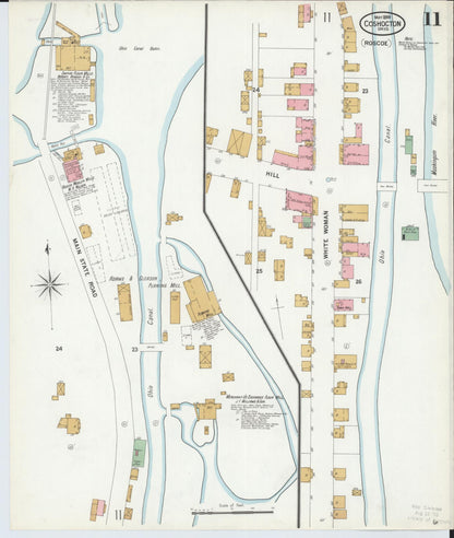 Sanborn Fire Insurance Map from Coshocton, Coshocton County, Ohio (1899), Sheet #0011 - Historic Sanborn Fire Insurance Map Print, vintage old map wall art, antique decor, genealogy gift, Ohio Ohio map