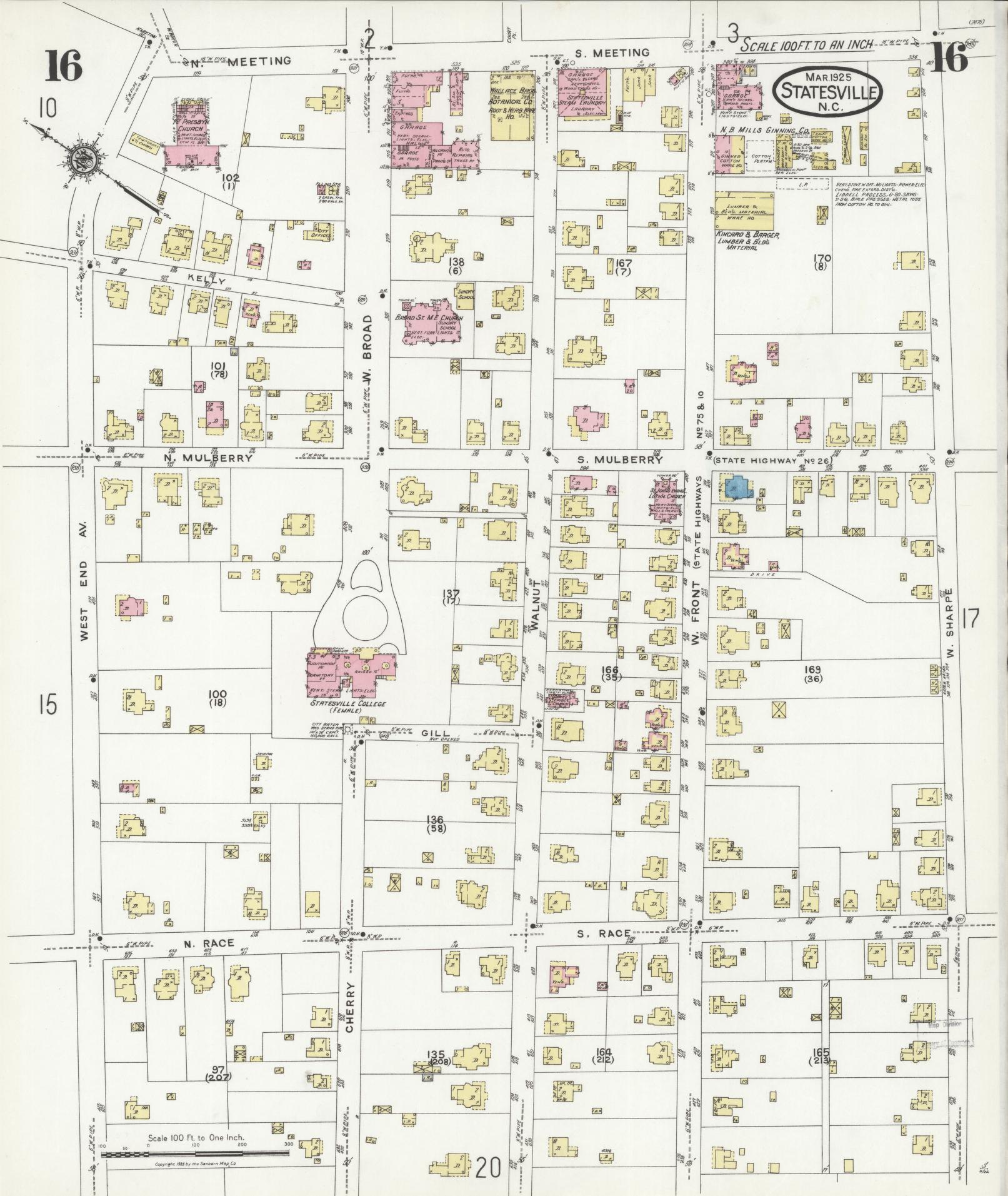 Sanborn Fire Insurance Map from Statesville, Iredell County, North Carolina (1925), Sheet #0016 - Complete Map Set gallery image, historic Sanborn map, vintage wall art, North Carolina North Carolina