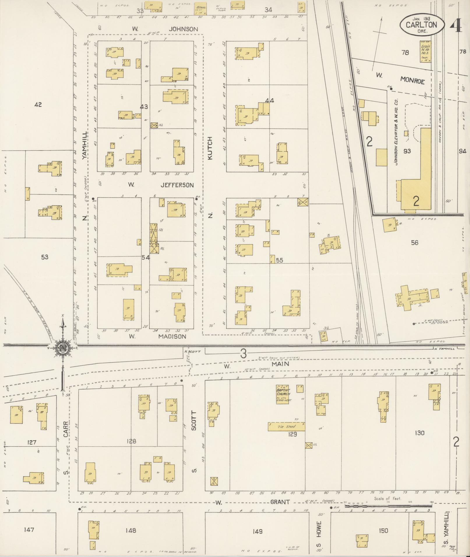 Sanborn Fire Insurance Map from Carlton, Yamhill County, Oregon (1913), Sheet #0004 - Complete Map Set gallery image, historic Sanborn map, vintage wall art, Oregon Oregon