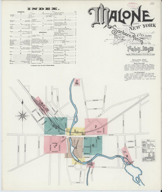 Sanborn Fire Insurance Map from Malone, Franklin County, New York. (1892) – Historic Sanborn Fire Insurance Map Print