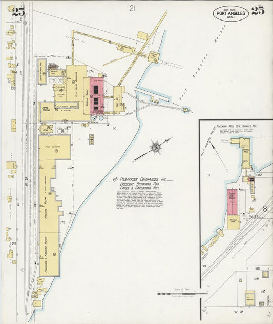 Sanborn Fire Insurance Map from Port Angeles, Clallam County, Washington (1924), Sheet #0025 - Historic Sanborn Fire Insurance Map Print, vintage old map wall art, antique decor, genealogy gift, Washington Washington map