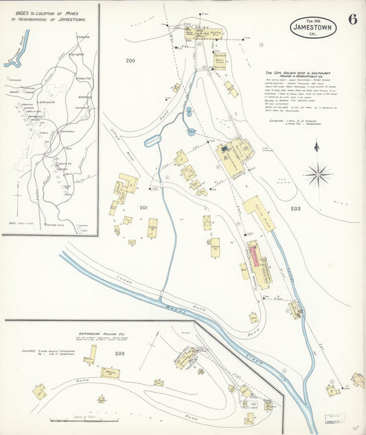 Sanborn Fire Insurance Map from Jamestown, Tuolumne County, California (1898), Sheet #0006 - Historic Sanborn Fire Insurance Map Print, vintage old map wall art, antique decor, genealogy gift, California California map