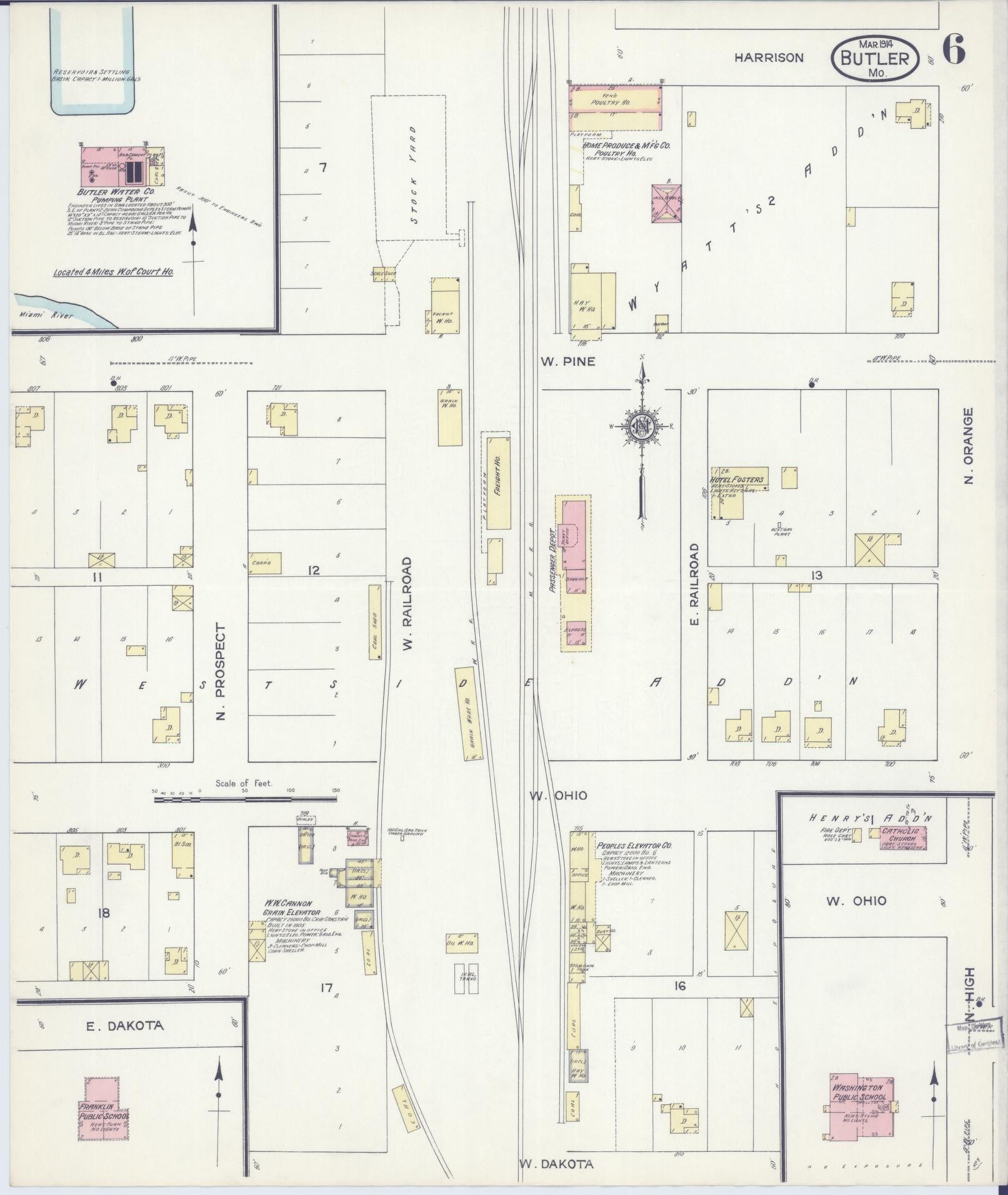 Sanborn Fire Insurance Map from Butler, Bates County, Missouri (1914), Sheet #0006 - Historic Sanborn Fire Insurance Map Print, vintage old map wall art, antique decor, genealogy gift, Missouri Missouri map