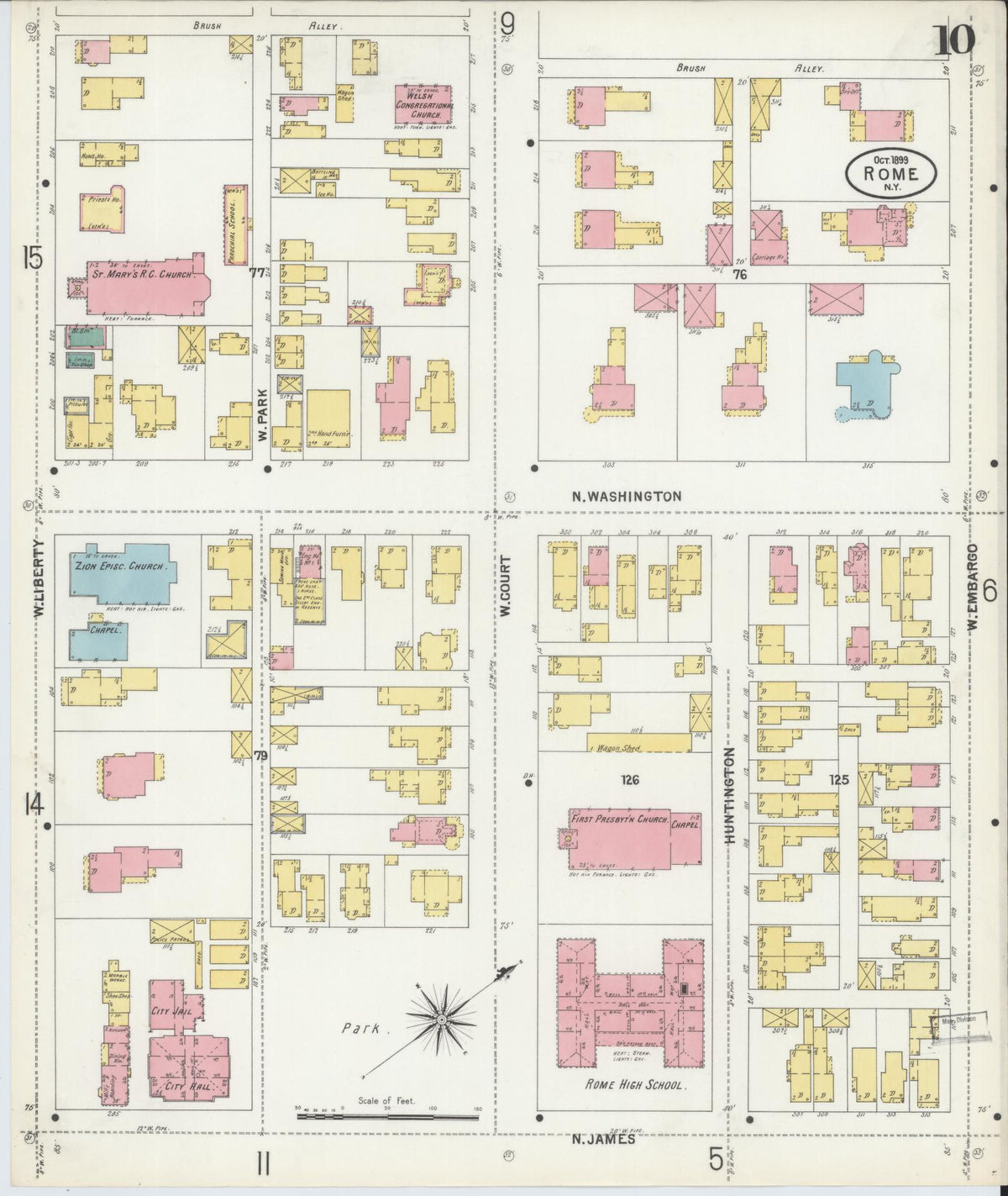 Sanborn Fire Insurance Map from Rome, Oneida County, New York (1899), Sheet #0010 - Complete Map Set gallery image, historic Sanborn map, vintage wall art, New York New York