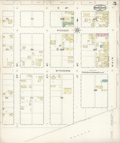 Sanborn Fire Insurance Map from Montesano, Grays Harbor County, Washington (1891), Sheet #0003 - Complete Map Set gallery image, historic Sanborn map, vintage wall art, Washington Washington