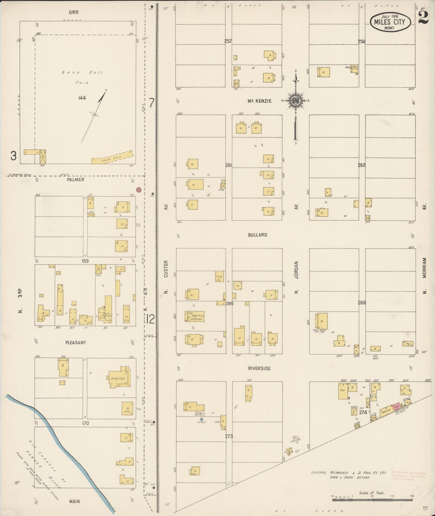 Sanborn Fire Insurance Map from Miles City, Custer County, Montana (1916), Sheet #0002 - Historic Sanborn Fire Insurance Map Print, vintage old map wall art, antique decor, genealogy gift, Montana Montana map