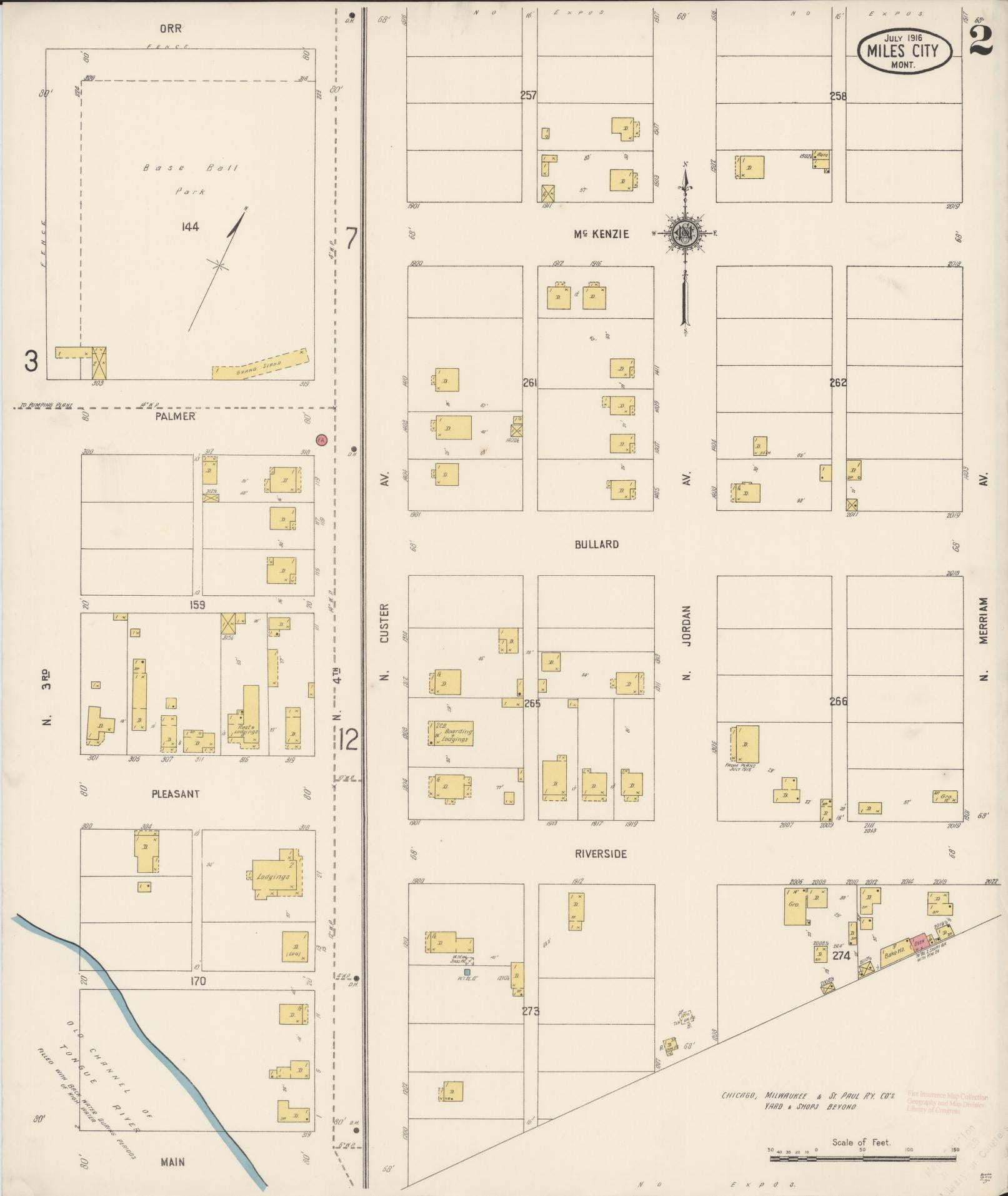 Sanborn Fire Insurance Map from Miles City, Custer County, Montana (1916), Sheet #0002 - Historic Sanborn Fire Insurance Map Print, vintage old map wall art, antique decor, genealogy gift, Montana Montana map