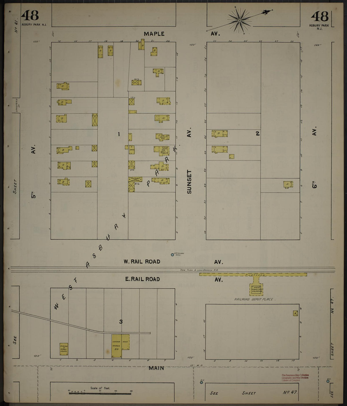 Sanborn Fire Insurance Map from New Jersey Coast, New Jersey Coast, New Jersey (1890), Sheet #0048 - Complete Map Set gallery image, historic Sanborn map, vintage wall art, New Jersey Coast New Jersey