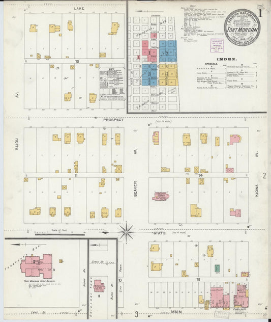 Sanborn Fire Insurance Map from Fort Morgan, Morgan County, Colorado (1904), Sheet #0001 - Complete Map Set gallery image, historic Sanborn map, vintage wall art, Colorado Colorado