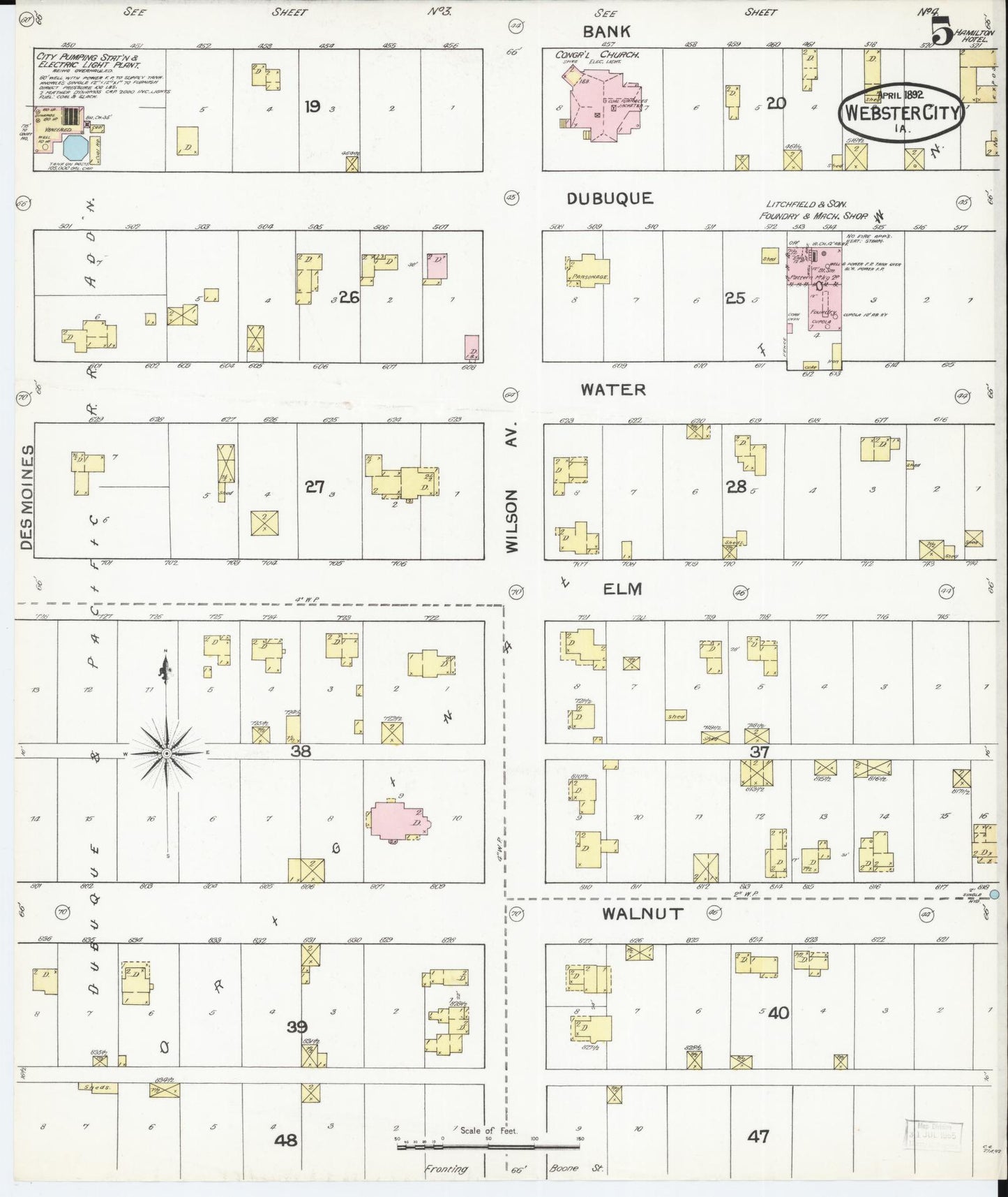 Sanborn Fire Insurance Map from Webster City, Hamilton County, Iowa (1892), Sheet #0005 - Historic Sanborn Fire Insurance Map Print, vintage old map wall art